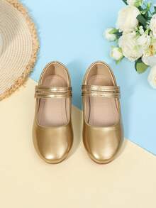 Children's Shiny Flat Shoes, Girls' Gold Mary Jane Shoes 2025 New Princess Style Soft Bottom Non-Slip Performance Shoes, Spring/Summer Low Vamp Hook And Loop Leather Shoes, Versatile Shoes - Gold - View 5