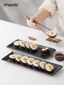 choxila 1pc Black Rectangular Plate, Japanese Sushi Plate, Food Dish Plate, Barbecue Plate, Cake, Dessert Strip Plate,Suitable For Family Gatherings, Afternoon Tea, Bedrooms, Living Rooms, And Hotels