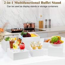 Buffet Risers 6Pcs Food Risers For Buffet Table Acrylic Risers Display Stands Dessert Cake Stands For Party Catering Buffet Risers And Stands For Food Display (White 8",7.5",7",6.8",6",5") - 白色 - 查看 2