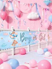 Phông nền tiệc tiết lộ giới tính 40x200cm, banner treo trang trí tiệc mừng em bé hình gấu bông màu xanh dương và hồng với bóng bay và mây, trang trí tiệc mừng em bé, trang trí sinh nhật lần thứ nhất, trang trí tiệc tiết lộ giới tính, trang trí treo trong nhà và ngoài trời, trang trí sân vườn, món quà hoàn hảo cho các bậc cha mẹ tương lai. - Nhiều màu - Xem 2