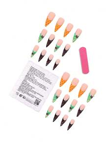 24 قطعة أظافر وهمية بشكل اللوز الطويل ذات نمط ثلاثي الأبعاد لنجمة السبع نقاط، أظافر أكريليك مثالية للاستخدام اليومي، مستلزمات الأظافر - متعدد الألوان - مشاهدة 4