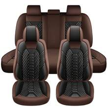 Luxury Leather Car Seat Covers Full Set Protectors, Hot Stamp Breathable Airbag Compatible For 5 Seats , Rear Bench Easy To Install, Universal Fit For Auto Truck Van SUVHalloween Christmas New Year 2026 - Brown - View 1