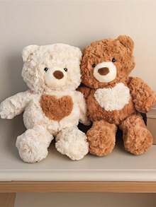 1个25厘米/9.84英寸心形毛绒泰迪熊情侣玩偶，柔软亲肤，可爱泰迪熊毛绒玩偶，情人节礼物，生日礼物，儿童节礼物，家居装饰 - 彩色 - 查看 6