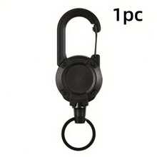 1 Piece Black Retractable Keychain, Portable And Stretchable Multifunctional Tool Anti Lost Strap, Suitable For Camping, ID Card Holder, Outdoor Storage Accessories - 黑色 - 查看 9