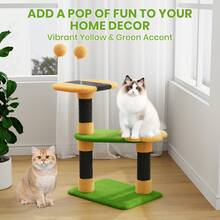 DOGAT Cat Tree 75cm Small Indoor Cat Scratching Post Tower With Flower Platforms 2 Spring Toy Balls Bee Design Kitten Activity Centre For Apartments Corners And Small Spaces - Green - Green - View 5