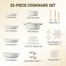 22 - Piece Non - Stick Cookware Set, 6 Pots 3 Lids, Removable Handles, Oven Dishwasher , Includes 28cm Soup Pot, White Aluminum - Default - View 5