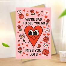 1pc "We're Sad To See You Go" Farewell Card - Playful Heart Character Design, Pink Background With Roses & Gifts, "Miss You Lots" Message, Includes Red Envelope – Perfect Gift For Departing Friends/Colleagues, Warm Goodbye Gifts, Cheerful Farewell Cards For Showing You Care - Multicolor - View 11