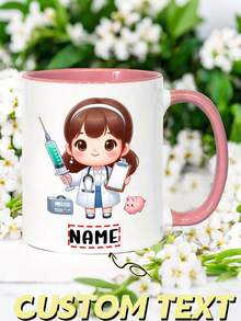 Personalized "Cute Doctor Nurse Injection" Coffee Mug - Customizable Name, Funny Medical Design, Double-Sided Printed Ceramic Cup, Dishwasher And Microwave , Suitable For Hot And Cold Beverages, Gift For Coffee Lovers, Coffee Bar Accessories, Hospital Office Mug | Humorous Design Mug, Customized Creative Coffee Cup, Unique Birthday, Nurses' Day And Doctor Appreciation Gift. - Multicolor - View 2