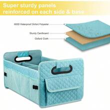 Car Trunk Organizers And Storage For SUV Collapsible Multi Compartment Container Box Adjustable Car Accessories For Women Men Lake Blue - LakeBlue - View 3