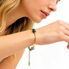 18K Gold Plated Stainless Steel Natural Stone Beaded Bracelet, Minimalist High-End Accessory Suitable For Women's Daily Wear Or Holiday Gifts - Phosphate Gold - View 2
