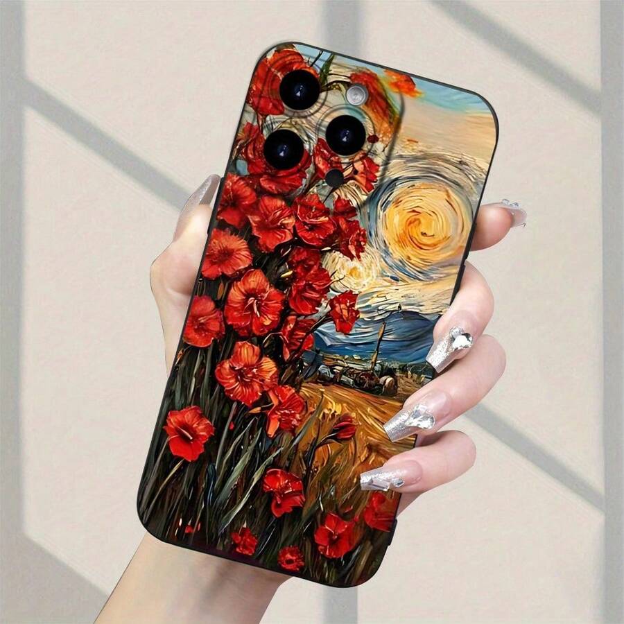 Una funda creativa para teléfonos y . Una nueva funda de teléfono popular diseñada con peonías rojas y paisajes inspirados en Van Gogh, mostrando creatividad clásica y diversión. Tiene características a prueba de golpes y es compatible con varios modelos de , incluyendo 7, 8, 11, 12, 13, 14, 15, 16, E, Pro, 16 Plus, 16 Pro Max, X, Xs Max, Xr, Se y Mini, adecuado tanto para chicos como para chicas. - (Un color) 1 unidad por paquete - Ver 1