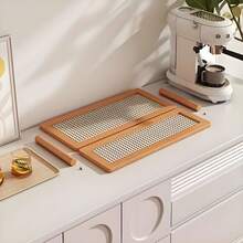 1 raft de depozitare pentru bucătărie din lemn cu 2 niveluri, design cu rafturi deschise, organizator de masă de mare capacitate pentru cești, căni, articole de ceai, scurgător de tacâmuri, suport pentru condimente, decor și afișare pentru casă, panou din ratan, uscare rapidă, respirabil și rezistent la umiditate, potrivit pentru bucătărie, sufragerie, balcon, living și dormitor - Multicolor - Vizualizare 9