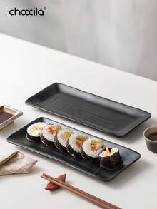 choxila 1pc Black Rectangular Plate, Japanese Sushi Plate, Food Dish Plate, Barbecue Plate, Cake, Dessert Strip Plate,Suitable For Family Gatherings, Afternoon Tea, Bedrooms, Living Rooms, And Hotels