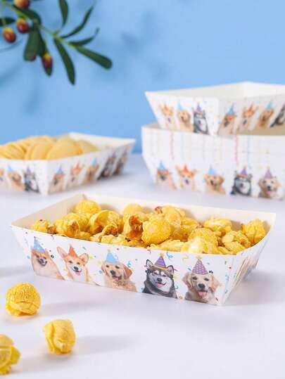 10/24个可爱狗狗主题派对食品盒，薯条盒、爆米花盒，生日派对装饰和家庭电影之夜零食盒，也适用于午餐盒、面包店、汉堡店等场所