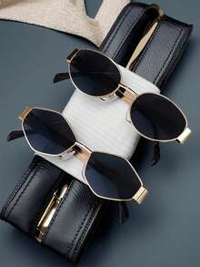 2副/1副超轻椭圆形时尚眼镜，Y2K品牌风格时尚眼镜，休闲户外时尚配饰，适合女性夏季、秋冬季服装、海滩配饰、复古Y2K高端眼镜、商务休闲礼品，适合日常佩戴、海滩、度假、散步、购物、驾驶、街拍、时尚杂志T台走秀等场合。 - 金色 - 查看 2