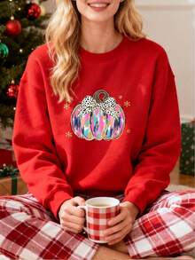 Blusa de sudor para mujer con estampado de calabaza de colores brillantes y lazos de lunares, adecuada para fiestas de Halloween, regalo para amantes de la moda, cómoda y elegante - Rojo - Ver 1