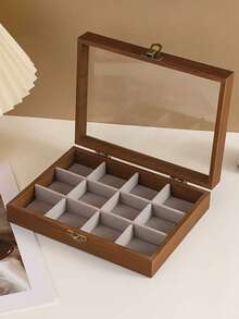 1pc Chinese Retro Jewelry Storage Box With Glass Cover Dust Protection, Vintage Wooden Jewelry Box, Black Walnut Jewelry Box, Lockable Velvet Jewelry Box, Glass Display Jewelry Box, Desktop Jewelry Organizer, Large Capacity Anti-Oxidation Jewelry Box For Necklaces, Bracelets, Rings, Gift For Girlfriend/Wife, Desktop Display Box, Valentine's Day Gift,Room Decor - Multicolor - View 13
