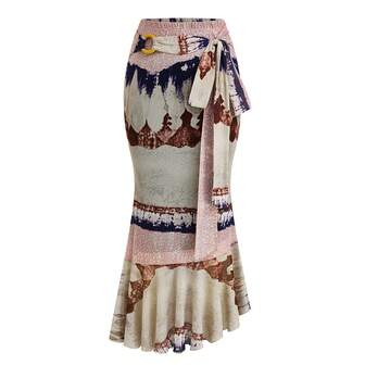 女士新款春夏中长裙 - 波西米亚风荷叶边裙摆，搭配圆形腰带，尽显度假海滩风情