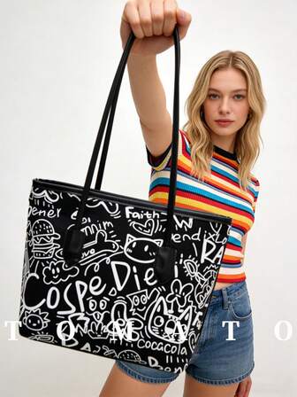Vacation Casual Style Strip Pattern Large Capacity Top Handle Tote Bag ,Beach Bag,Perfect For Daily Use - Party, Work ,University, College Classroom , Commute,School, Etc. For Women, Rookies & White-Collar Workers,Girl, College Students,Young Girl