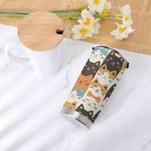Cute Cat Pattern Stainless Steel  Cup With Lid - Keeps Drinks Hot And Cold For Hours, Suitable For Coffee, Gym, Office, Camping, Car-Cat Lovers, Office Drinking Utensils, Fun Design, Durable Construction, Reusable Drinking Utensils, The Perfect Gift For Fitness Enthusiasts (Without Straw) - 貓 - 查看 3
