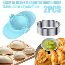 2 Pieces Dumpling Machine Set With Circular Cutter And Press, Creative Dumpling Machine, Kitchen DIY Dumpling Machine, Beige Dumpling Mold, Dough Press Machine, Dumpling Press Machine, Kitchen Supplies, Kitchen Small Tools, Cake Mold, Christmas Gift