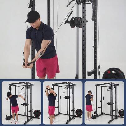 WARMTOBABY 2000LB Power Cage With Dual Pulley System - 5-In-1 Squat Rack, Pull-Up Station & Dip Bars | Space-Saving Home Gym