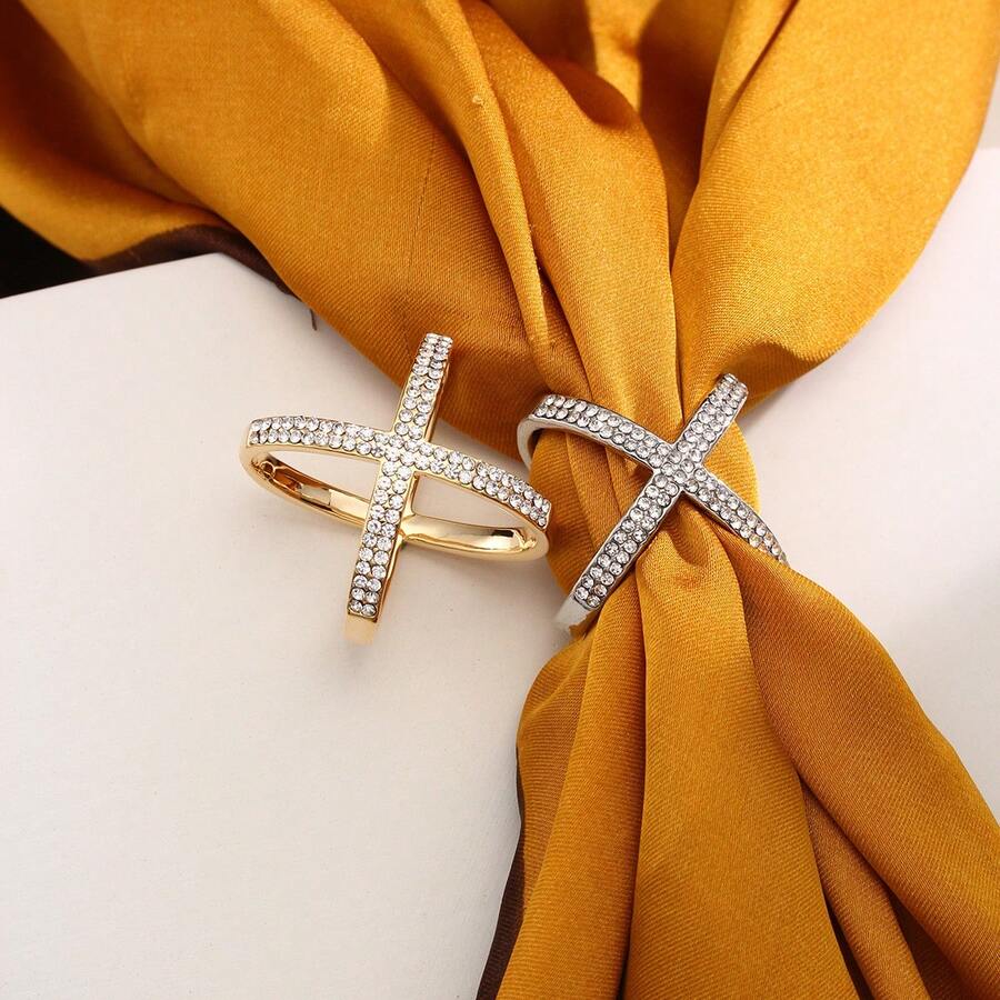 Scarf Buckle Crystal Brooches For Women Hollow Scarves Buckle Brooch Jewelry Clothing Accessories Cross Brooches X Shape - Cross Buckle - View 1