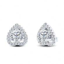 1 Pair 925 Sterling Silver 2 Carat Round Moissanite Stud Earrings, Fashionable & Elegant Heart-Shaped Earrings, VVS1 Clarity, Perfect Round Cut, Comes With GRA Certificate And Gift Box - 1CT*2 - View 10