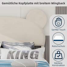 Modern And Minimalist Upholstered Bed With Cartoon Pattern Plush Headboard, 140 X 200 Cm, Beige, Multifunctional Bedroom Furniture, Discreet Solid Base (Without Storage), Mattress Not Included. - Beige + Fabric + Metal + Memory Foam - View 5