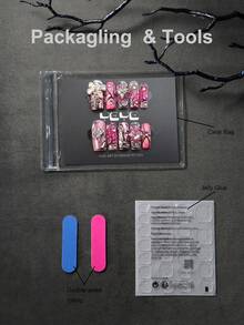 Bộ 10 miếng dán móng tay phong cách Y2K, hình vuông, hiệu ứng kim loại, phong cách ngọt ngào và cá tính, màu hồng tươi, thiết kế ombre, ngọc trai, nơ, sao biển, ngôi sao, trang trí 3D, đá quý, chi tiết mạ crôm, lấy cảm hứng từ ngôi sao nhạc rock, bộ móng nghệ thuật giả pha lê màu hồng phủ kín toàn bộ, hình trái tim gợi cảm và ngọt ngào, dụng cụ làm móng cho nữ, bao gồm 1 gel dẻo và 1 dụng cụ mài móng mini, thích hợp cho sử dụng hàng ngày, dự tiệc, lễ hội, đám cưới. - Hồng - Xem 7