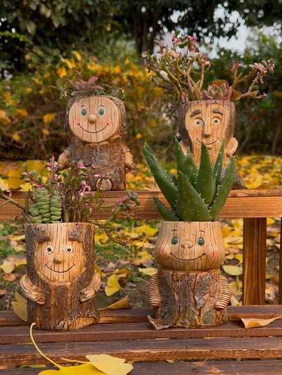 1pc Tree Stump Planter, Decorative Flower Vase, Suitable For Home, Indoor/Outdoor Decor, Planting Flowers, Succulents, Great Gift For Family And Friends, Drainage Enabled