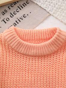 Unisex Baby Classic Solid Color Crew Neck Knit Sweater Top, Crew Neck Design, Solid Color Design, Solid Color More Suitable For Handmade Embroidery By Mothers, Add Some Elements Mothers Like, Suitable For Casual Wear Or Layering - Orange - View 2