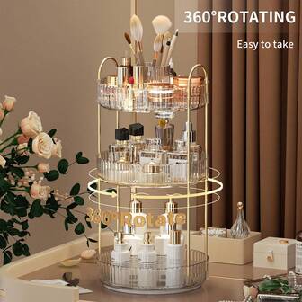 1pc 1/2/3 Tier Rotating Makeup Organizer, Suitable For Vanity, Perfume, Skincare Products, Large Bathroom Countertop, Transparent Rotating Lipstick/Skincare Rack, 1/2/3 Tiers Available, Christmas Decor, Makeup Organizer, Perfume Organizer