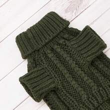 1pc Stretchy & Comfortable Cable Knit Solid High Neck Long Sleeve Premium Thick Pet Sweater, Suitable For Cats & Dogs In Autumn/Winter, Christmas - Green - View 6