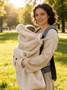 1pc Upgraded Baby Windproof Blanket, Thicker Design, Coffee Color, Baby Carrier Wind Cover, Warm Cloak, Portable Cover, 3-In-1 Multifunctional Blanket, Foldable, Washable, Suitable For Toddlers Outdoor Travel, Multiple Colors Available, Warm And Portable, Suitable For Outdoor Activities - Brown - View 4