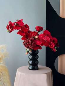 1/2/4/6支逼真深红色兰花，客厅餐桌装饰花艺摆设，婚礼订婚装饰人造花，秋季仿真花家居装饰，花园装饰婚礼装饰，婚礼花束配件，春季装饰 - 紅色 - 查看 6