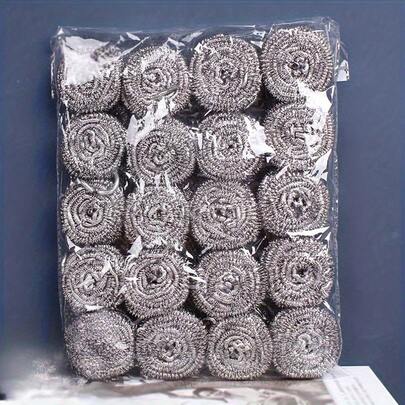 20 - Piece Stainless Steel 410 Scrubber Set: Effortless Kitchen Cleaning Essential, Stainless Steel 410 Metal Scrubber 20PCS, Rich Bubbles, Strong Cleaning Ability, Heavy-Duty Degreasing, Kitchen Household Stainless Steel Pan Cleaner