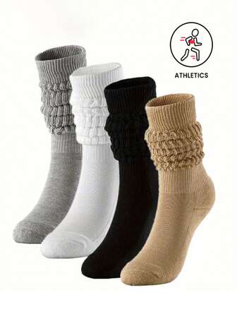 1/2/4 คู่ ถุงเท้ายาวถึงต้นขาผู้หญิง, ถุงเท้าแฟชั่นแบบย่น, ถุงเท้าฤดูหนาว, ถุงเท้าผู้หญิง, ถุงเท้าอเนกประสงค์, เหมาะสำหรับใส่ในชีวิตประจำวัน, ใส่เดินทาง, ใส่ลำลอง และใส่เล่นกีฬา