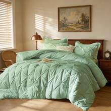 5/7pcs Modern Minimalist Bed Comforter Set, 100% Microfiber Soft Breathable Winter Bedding Set, Comfortable And Warm, Include 1 Comforter+1 Flat Sheet+1 Fitted Sheet+1/2 Pillowcases+1/2 Pillowshams,All-Season, Bed In A Bag,Wonderful Room Decor,Christmas Gift - Green-BZ74 - 查看 4