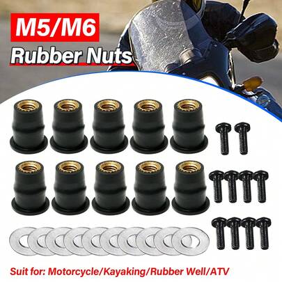 30 piezas M5 M6 Tuercas de goma para motocicleta, remaches de parabrisas, tornillos de accesorios para Suzuki Kawasaki