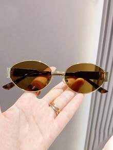 2副/1副超轻椭圆形时尚眼镜，Y2K品牌风格时尚眼镜，休闲户外时尚配饰，适合女性夏季、秋冬季服装、海滩配饰、复古Y2K高端眼镜、商务休闲礼品，适合日常佩戴、海滩、度假、散步、购物、驾驶、街拍、时尚杂志T台走秀等场合。 - 金色 - 查看 5