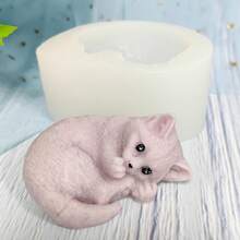 3D猫形蜡烛硅胶模具，可爱动物手工皂，香薰石膏模型，适用于手工礼品和家居装饰 - 白色 - 查看 8