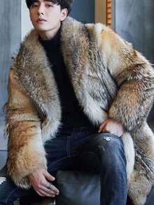 Winter New Mid-Length Imitation Wolf Fur Coat Fur Integrated Coat Haining Mink Leather Coat Men - 棕色 - 查看 2