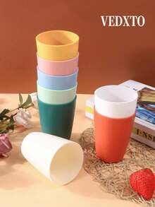 VEDXTO 8pcs Reusable Plastic Cups, Durable Drinking Glasses For Juice, Milk, Cold/Hot Beverages, Suitable For Home Kitchen, Party, Picnic, Camping, Stackable And Portable - Multicolor - View 6