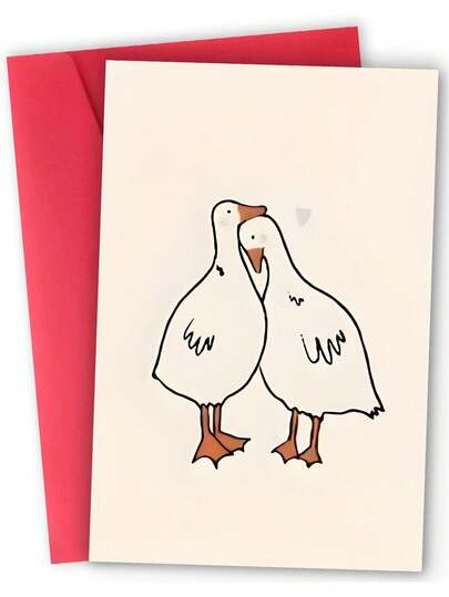 1pc Cute Valentine's Day Greeting Card, No Text, Two Cuddling Swans With Minimalist Aesthetic, Suitable For Wife, Husband, Boyfriend, Girlfriend, Fun Card, Size 17*24cm/6.69*9.45inch, Durable Paper, Vibrant Printing