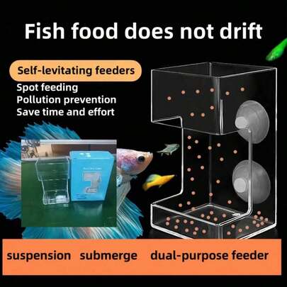 1个亚克力透明鱼食喂食环，可漂浮或固定，水族箱喂食器，自升式漂浮鱼食喂食器 - 透明漂浮式食物分配器，可精确控制喂食量，适用于各种尺寸的水族箱，防止污染，省时省力，水族箱喂食解决方案，无需电池