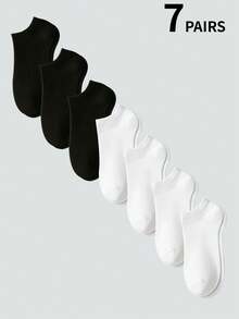 1/7/14 双装男女通用短袜，柔软透气，运动袜，时尚袜，白/黑/灰三色可选，简约纯色设计，适合日常休闲穿着 - 彩色 - 查看 10