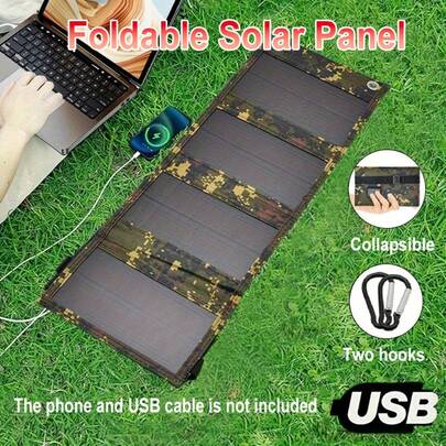 1 Portable Foldable Solar Panel, Essential For Road Travel, USB Interface Solar Panel For Outdoor Travel And Camping, Suitable For Mobile Phone Battery And Tablet Charger Charging Case, Fan, Flashlight Foldable Solar Charger