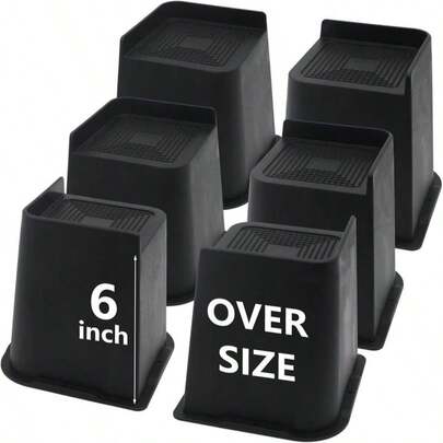 HANIHUA Bed Risers 4 Inch Heavy Duty, 4 Pack Oversized Furniture Risers 6 Inch, Black Bed Lifts Risers For Table, Sofa, Chair, Couch, Desk, Bed Frame Risers Supports Up To 6,500 Lbs