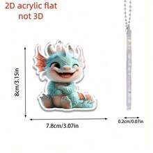 1pc 2D Printed Cute Dragon Acrylic Pendant, Backpack Charm, Home Decor - Hanging Style, Charming Acrylic Flat Decoration - Multicolor - View 3